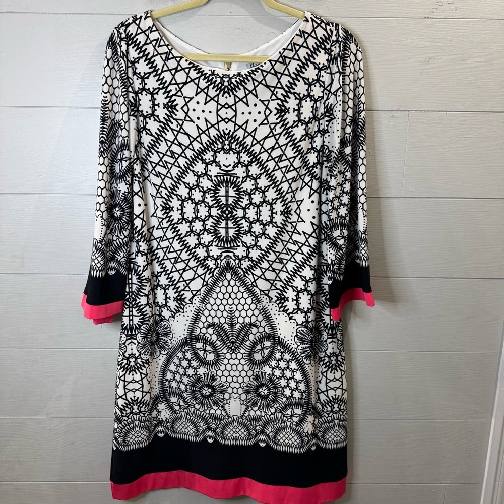 Eliza J Women's Elegant Patterned Dress with Pink Accents Size 12